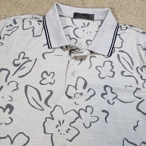 G/FORE Polo Shirt Mens Large Gray Floral Geometric Print Golf Performance